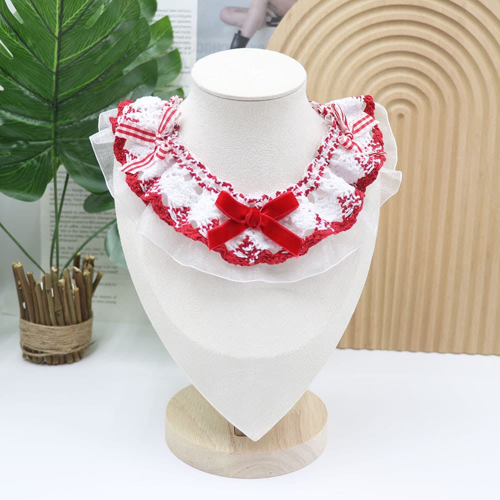 Little Bow Lace Scarf — Red Velvet, L
