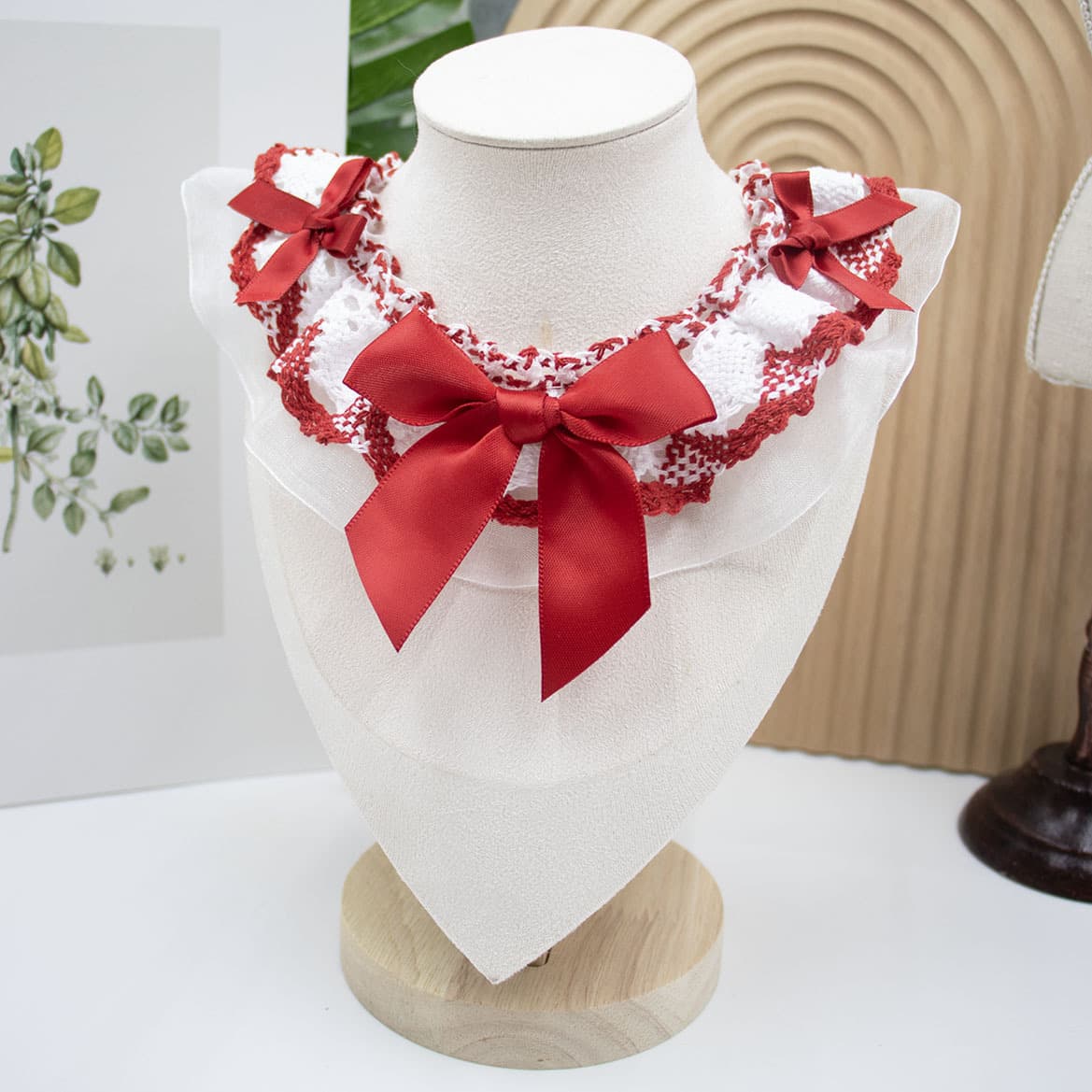 Big Bow Lace Scarf — Red, L